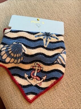 Piper.k Nautical Knit Bandana Bib in Blue, White & Red